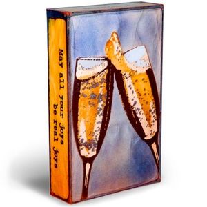 Houston Llew Spiritile Champagne NWOB Copper Glass Bar Art Wedding Celebration